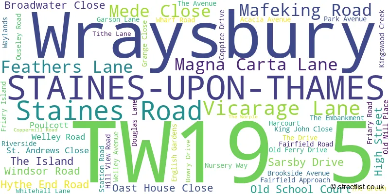 A word cloud for the TW19 5 postcode